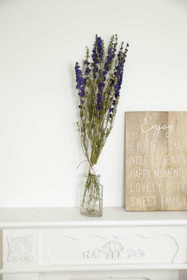 Bouquet de Gysophile violet dans un vase transparent